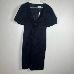 J.‎ Crew Collection Black Cotton Blend Puff Sleeve Sheath Midi Dress - Size 10